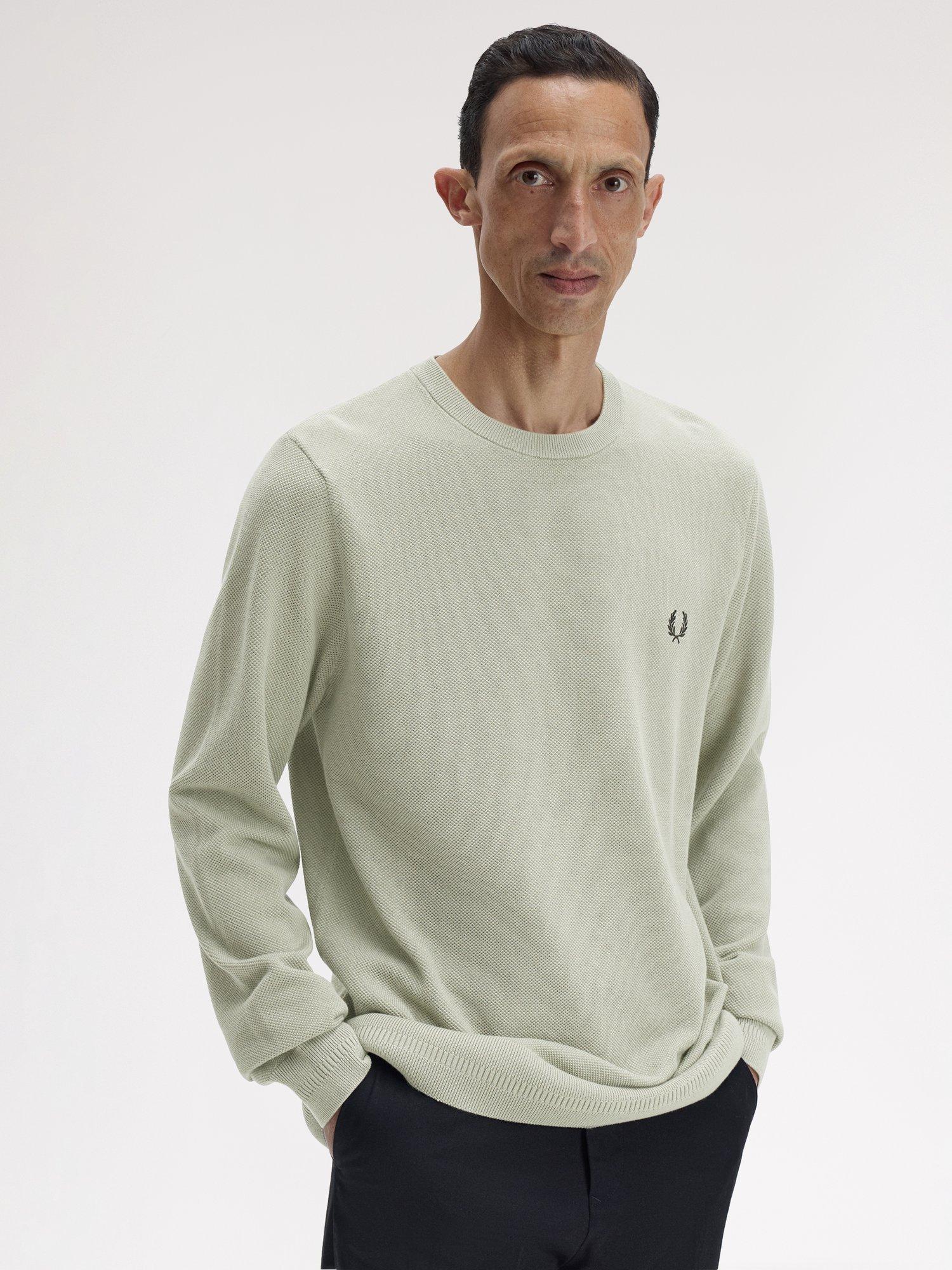 Product image 3 of 5, which shows Fred Perry Cotton Pique Stitch Jumper, Seagrass, S