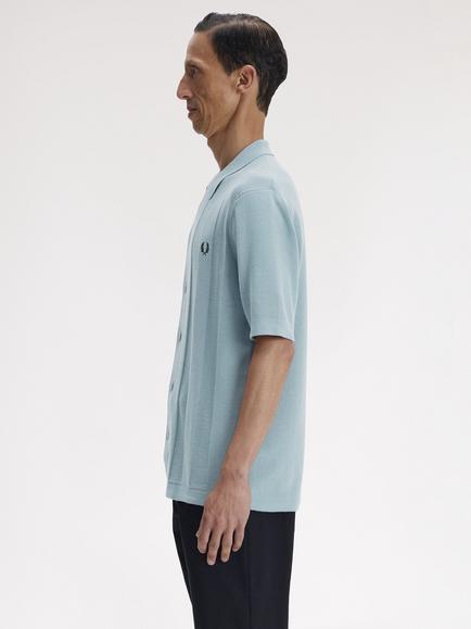 Fred Perry Tonal Vertical Stripe Cotton Knitted Shirt, Stockport Blue - view 2, Stockport Blue