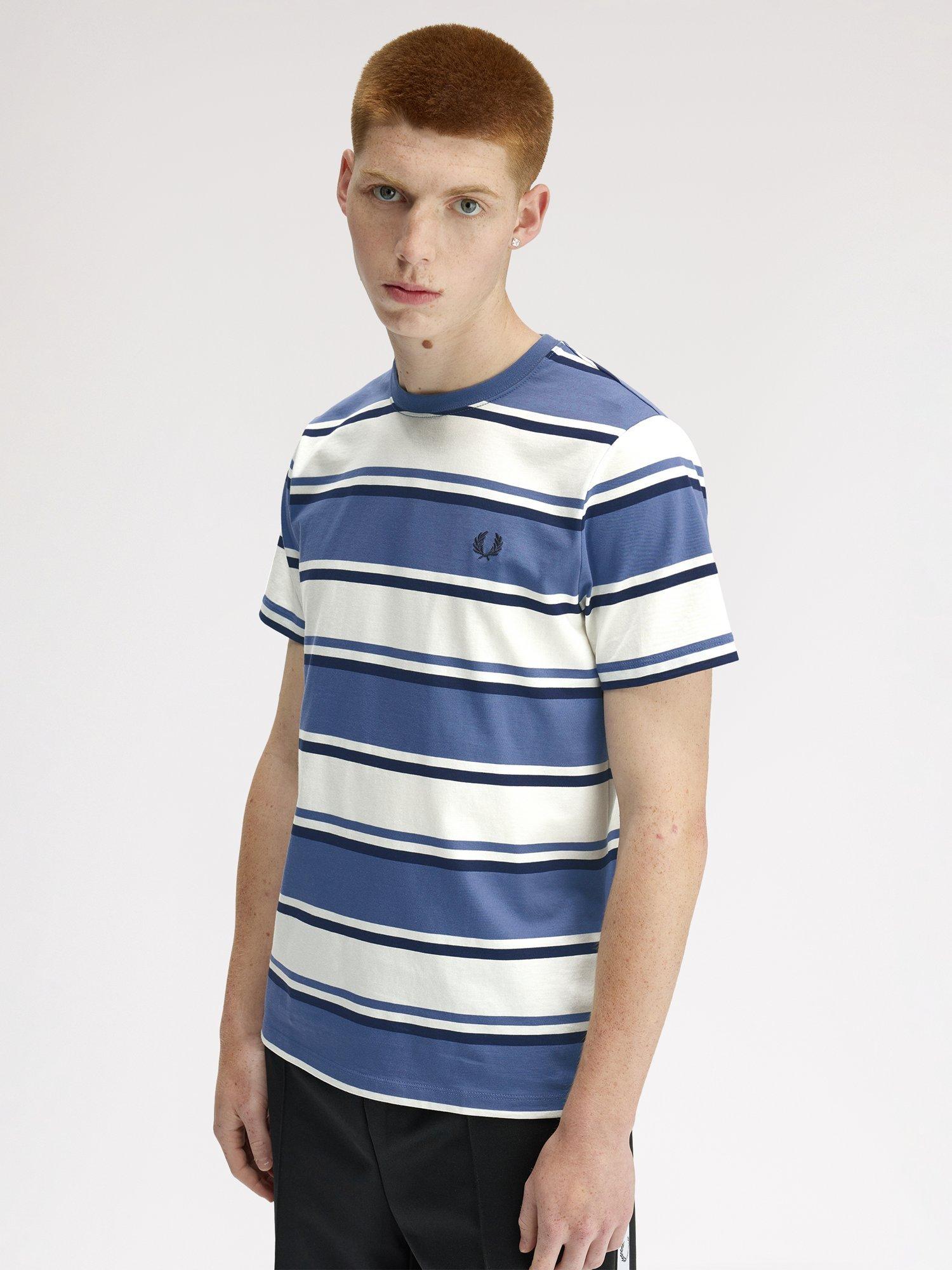 Product image 3 of 5, which shows Fred Perry Cotton Bold Stripe T-Shirt, Ace Blue, S