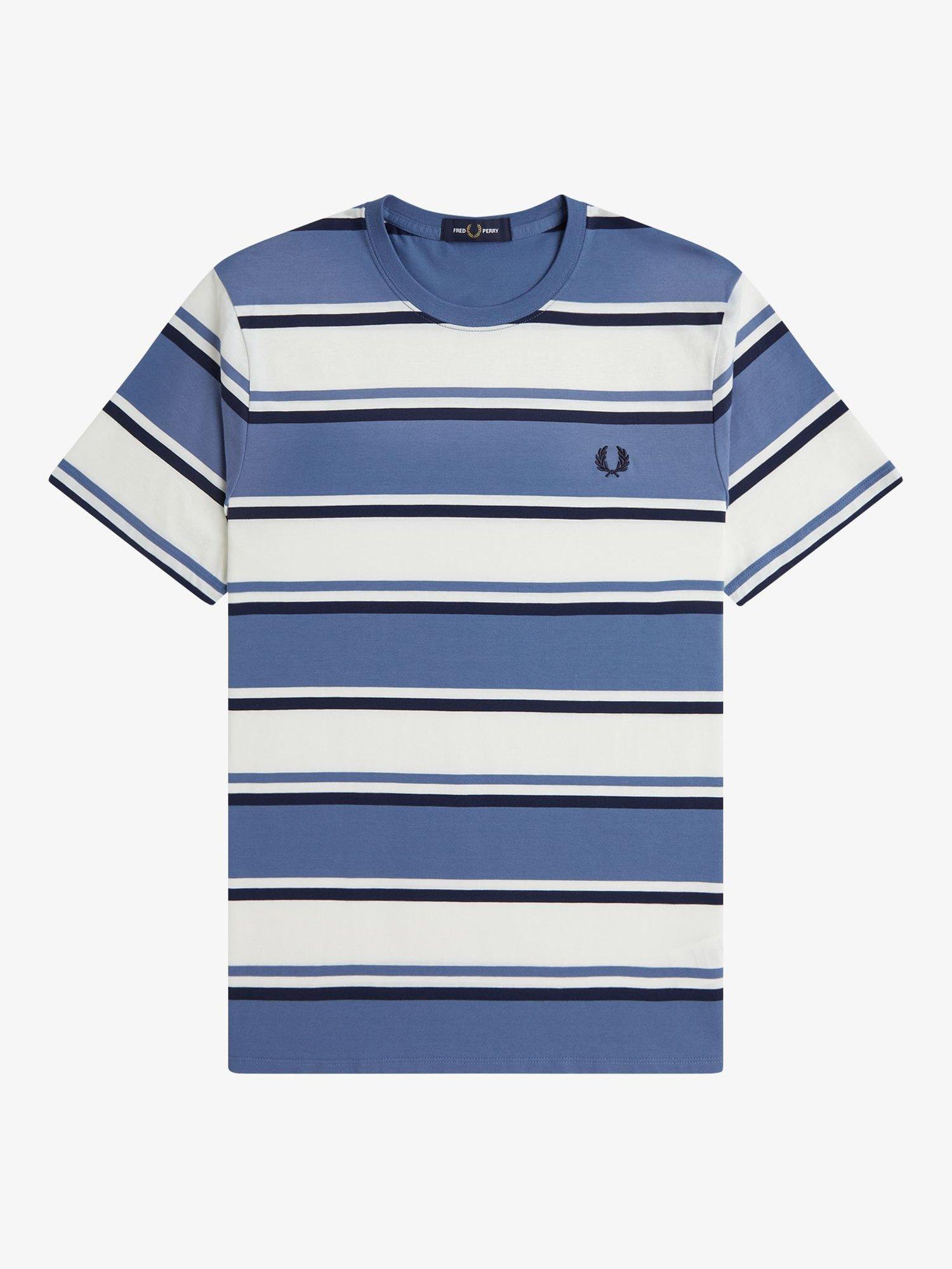 Product image 4 of 5, which shows Fred Perry Cotton Bold Stripe T-Shirt, Ace Blue, S