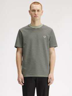 Fred Perry Cotton Fine Stripe Heavyweight T-Shirt, Seagrass, Seagrass