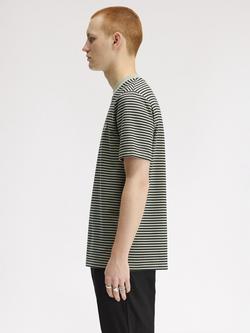 Fred Perry Cotton Fine Stripe Heavyweight T-Shirt, Seagrass - view 2, Seagrass