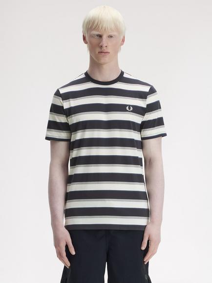 Fred Perry Cotton Fine Stripe T-Shirt, Anchor Grey, Anchor Grey