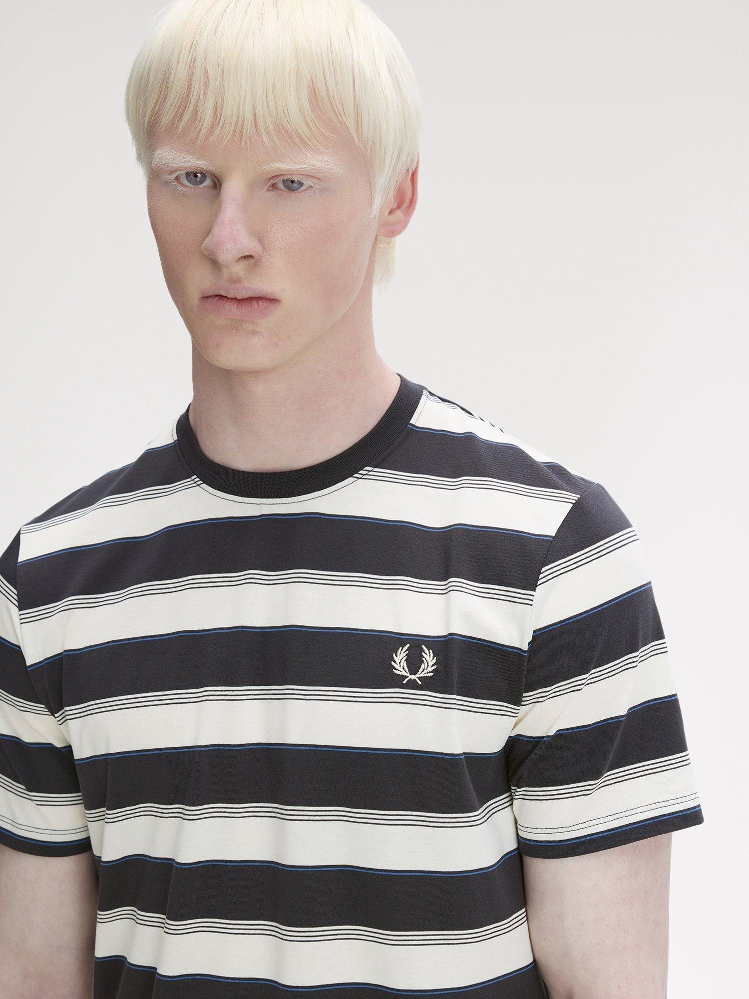 Product image 3 of 5, which shows Fred Perry Cotton Fine Stripe T-Shirt, Anchor Grey, S