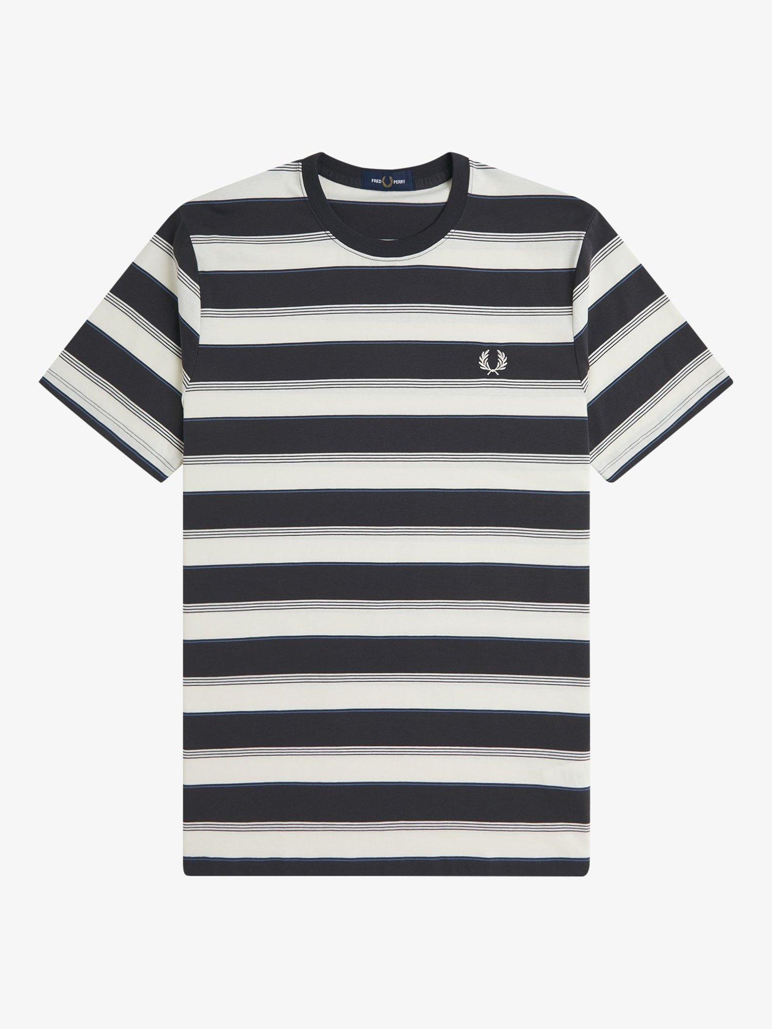 Product image 4 of 5, which shows Fred Perry Cotton Fine Stripe T-Shirt, Anchor Grey, S