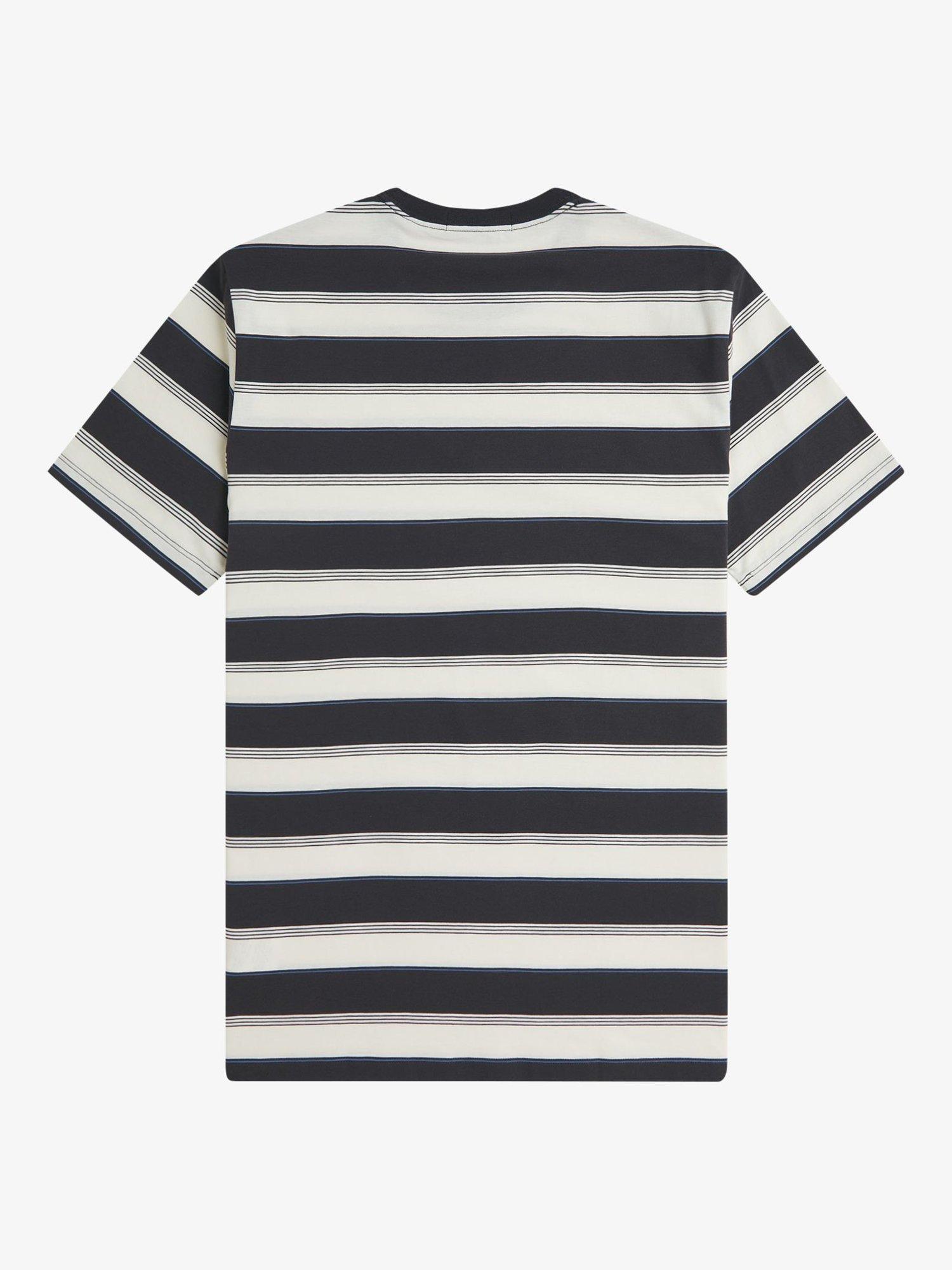 Product image 5 of 5, which shows Fred Perry Cotton Fine Stripe T-Shirt, Anchor Grey, S