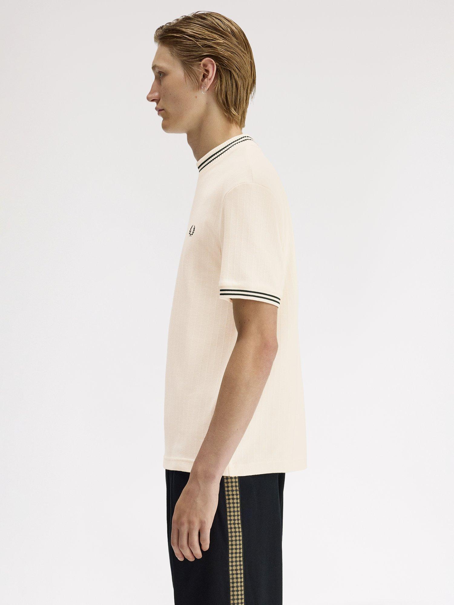 Product image 2 of 5, which shows Fred Perry Cotton Ribbed Jersey T-Shirt, Ecru, S