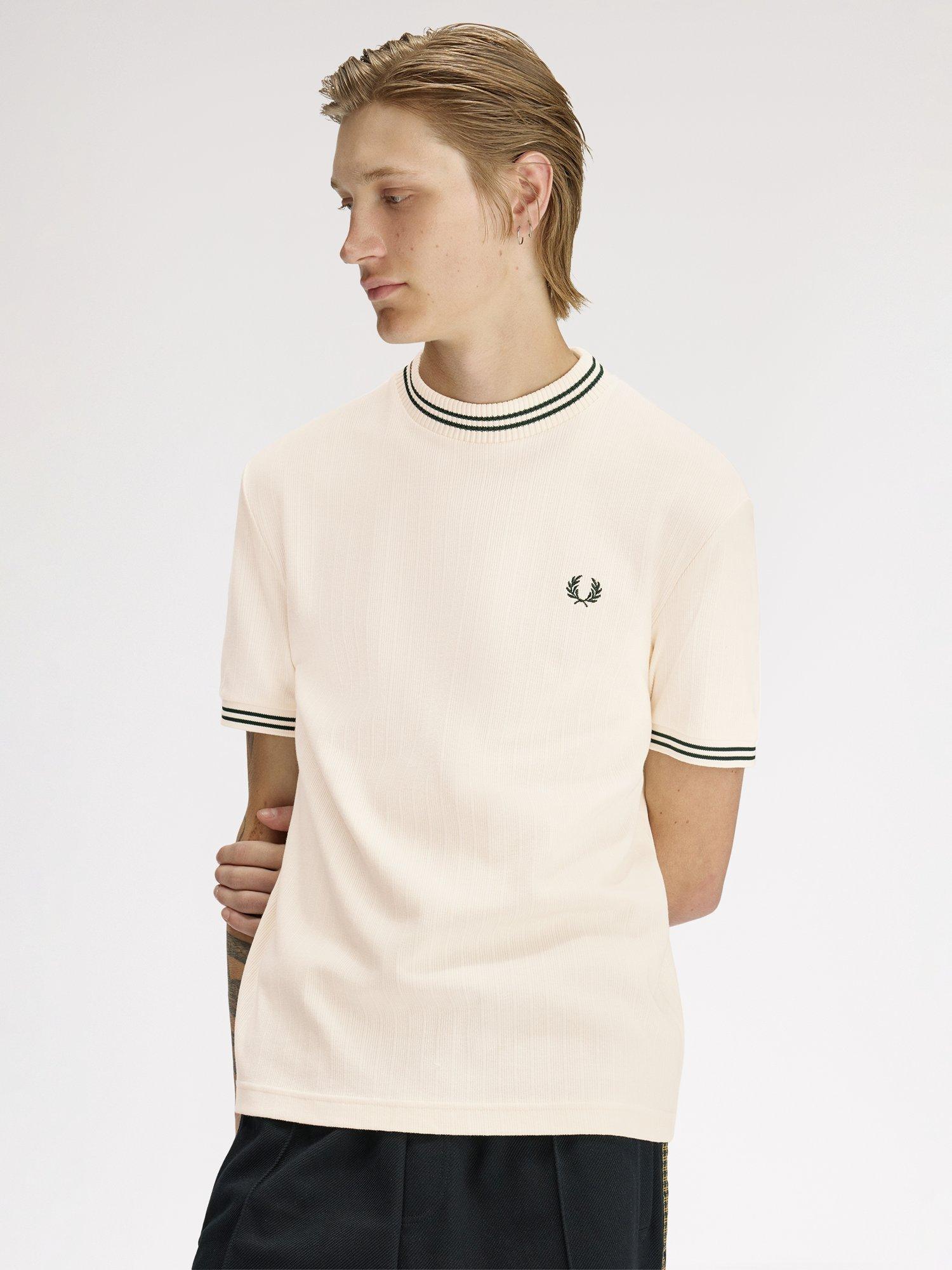 Product image 3 of 5, which shows Fred Perry Cotton Ribbed Jersey T-Shirt, Ecru, S