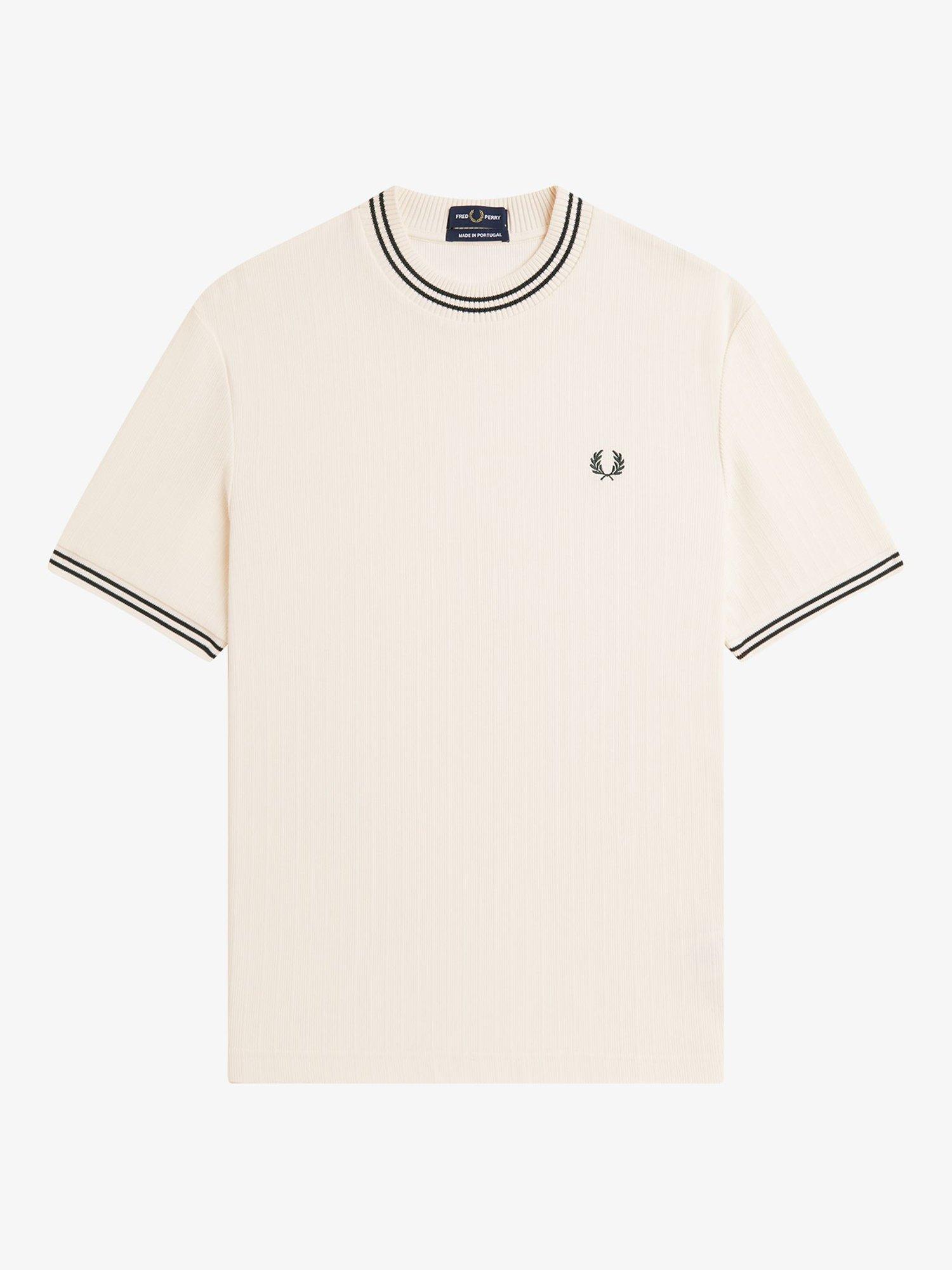 Product image 4 of 5, which shows Fred Perry Cotton Ribbed Jersey T-Shirt, Ecru, S