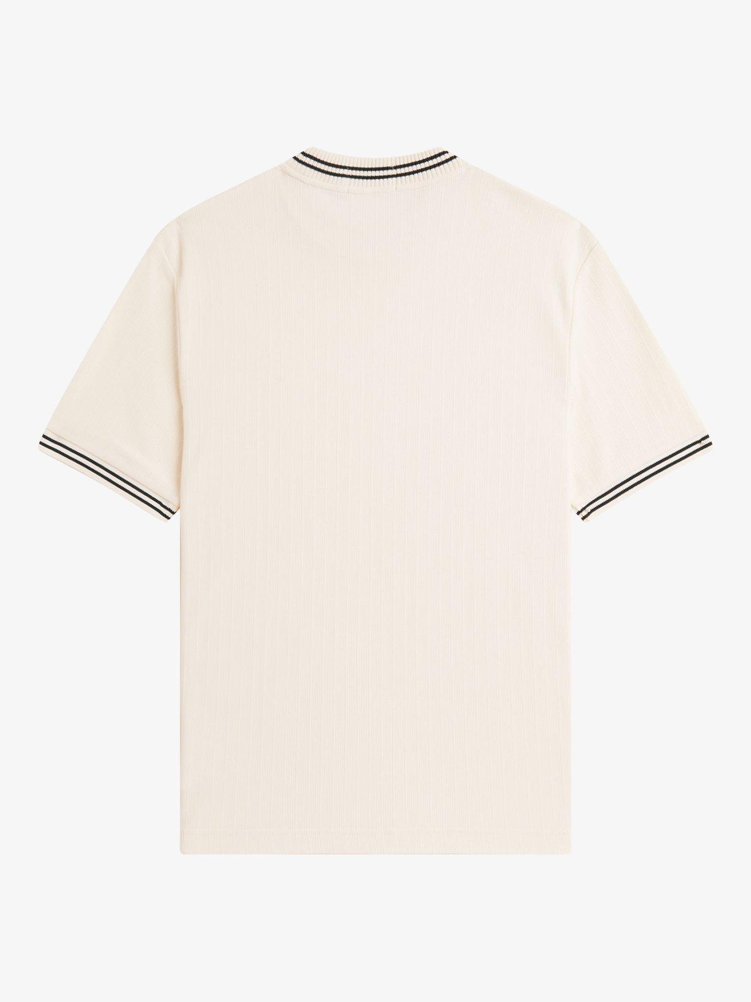 Product image 5 of 5, which shows Fred Perry Cotton Ribbed Jersey T-Shirt, Ecru, S