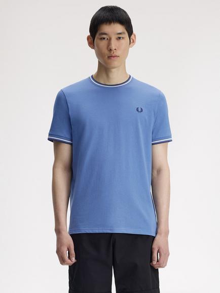Fred Perry Twin Tipped Cotton Regular Fit Short Sleeve T-Shirt, Blue/Multi, Blue/Multi