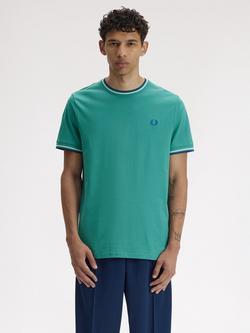 Fred Perry Twin Tipped Cotton Regular Fit Short Sleeve T-Shirt, Deep Mint/Multi, Deep Mint/Multi