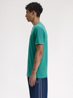 Fred Perry Twin Tipped Cotton Regular Fit Short Sleeve T-Shirt, Deep Mint/Multi - view 2, Deep Mint/Multi