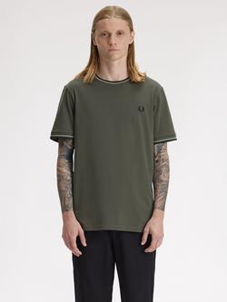 Fred Perry Twin Tipped Cotton Regular Fit Short Sleeve T-Shirt, Field Green/Multi, Field Green/Multi