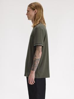 Fred Perry Twin Tipped Cotton Regular Fit Short Sleeve T-Shirt, Field Green/Multi - view 2, Field Green/Multi