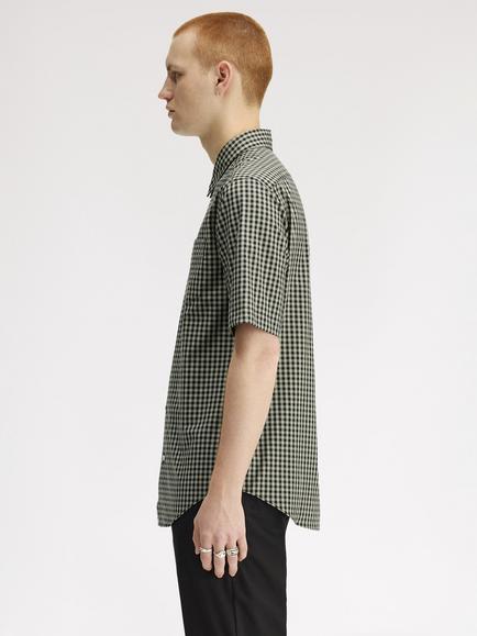 Fred Perry Cotton Two Tone Gingham Short Sleeve Shirt, Seagrass - view 2, Seagrass