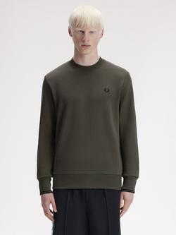 Fred Perry Cotton Crew Neck Sweatshirt, Field Grn/Black, Field Grn/Black