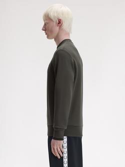 Fred Perry Cotton Crew Neck Sweatshirt, Field Grn/Black - view 2, Field Grn/Black