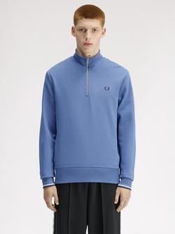 Fred Perry Cotton Half Zip Sweatshirt, Airforce Blue, Airforce Blue