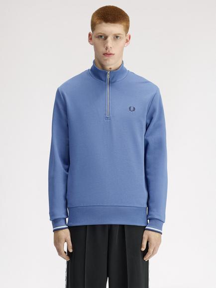 Fred Perry Cotton Half Zip Sweatshirt, Airforce Blue, Airforce Blue