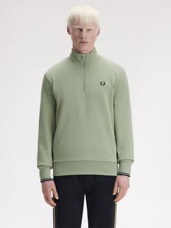 Fred Perry Cotton Half Zip Sweatshirt, Seagrass/Black, Seagrass/Black