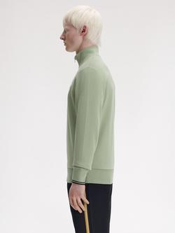Fred Perry Cotton Half Zip Sweatshirt, Seagrass/Black - view 2, Seagrass/Black