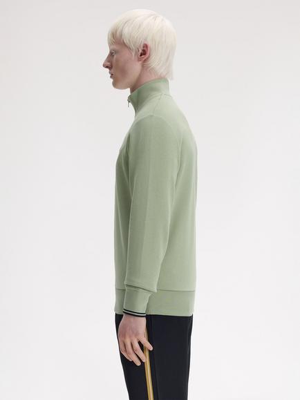 Fred Perry Cotton Half Zip Sweatshirt, Seagrass/Black - view 2, Seagrass/Black