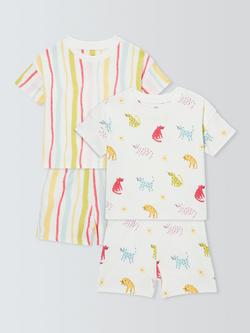 John Lewis Baby Leopards Short Pyjamas, Pack of 2, White Multi, White Multi