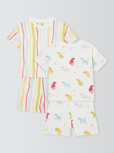 John Lewis Baby Leopards Short Pyjamas, Pack of 2, White Multi, White Multi