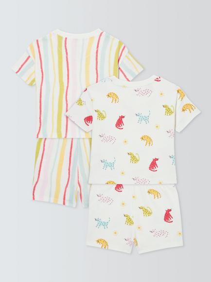 John Lewis Baby Leopards Short Pyjamas, Pack of 2, White Multi - view 2, White Multi