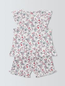 John Lewis Baby Floral Rufflle Short Pyjamas, White Multi, White Multi