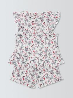John Lewis Baby Floral Rufflle Short Pyjamas, White Multi - view 2, White Multi