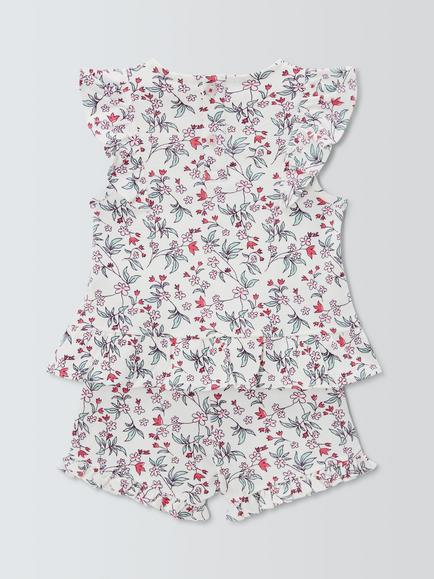 John Lewis Baby Floral Rufflle Short Pyjamas, White Multi - view 2, White Multi
