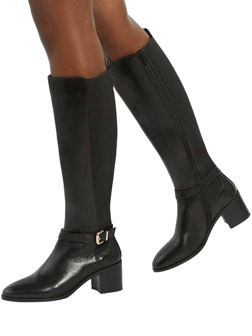 Product image 2 of 6, which shows Dune London Tilbys Knee Length Leather Boots, Black, EU36