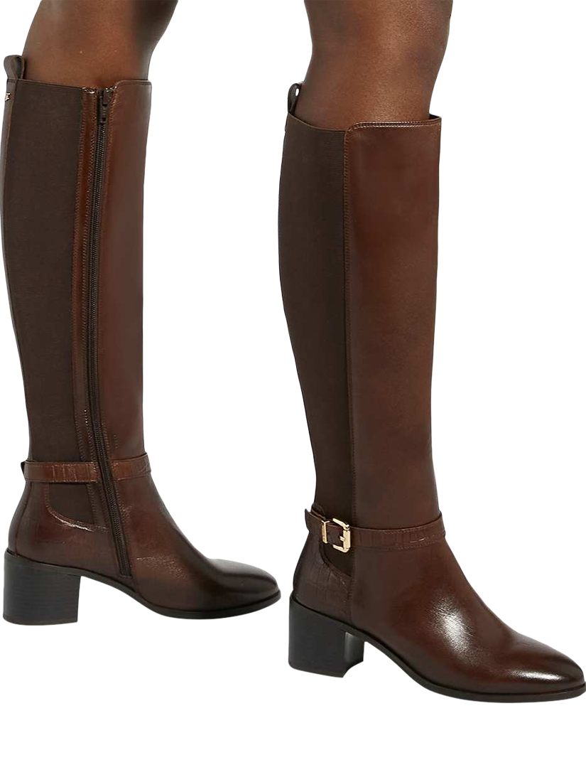 Product image 2 of 6, which shows Dune London Tilbys Knee Length Leather Boots, Brown, EU37
