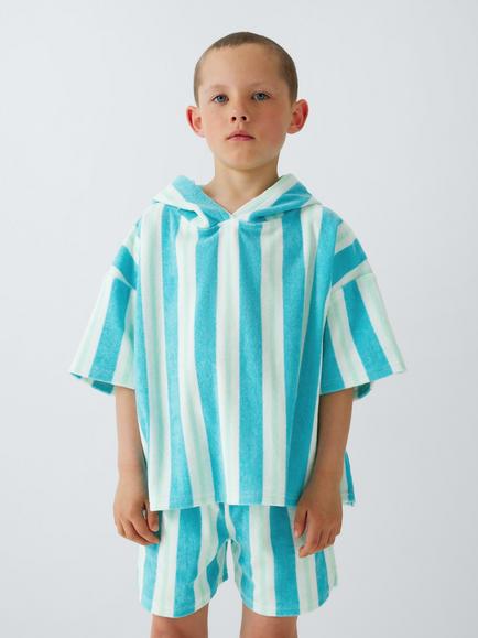 John Lewis Kids' Striped Towelling Hoodie and Shorts, Blue/Multi, Blue Multi