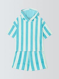 John Lewis Kids' Striped Towelling Hoodie and Shorts, Blue/Multi, Blue Multi