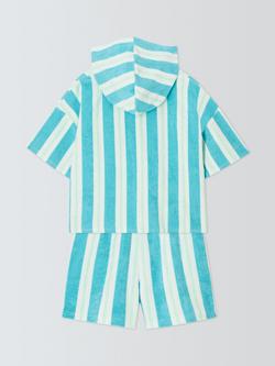 John Lewis Kids' Striped Towelling Hoodie and Shorts, Blue/Multi - view 2, Blue Multi
