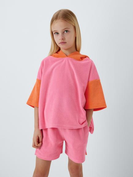 John Lewis Colour Block Towelling Top and Shorts Set, Pink/Multi, Pink Multi