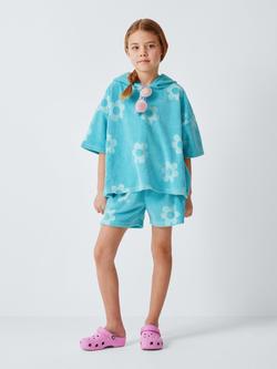 John Lewis Kids' Flowers Towelling Top and Shorts Set, Blue - view 2, Blue
