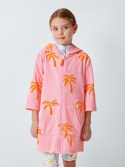 John Lewis Kids' Palms Zip Through Towelling Poncho, Pink Multi, Pink Multi