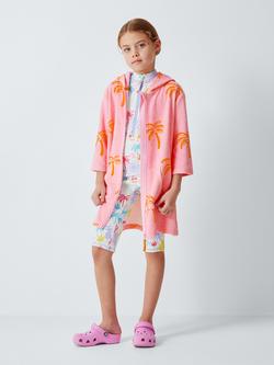 John Lewis Kids' Palms Zip Through Towelling Poncho, Pink Multi - view 2, Pink Multi