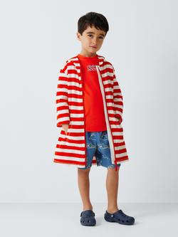 John Lewis Kids' Zip Through Towelling Swim Robe, Red - view 2, Red
