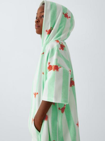 John Lewis Kids' Crab Stripe Towelling Poncho, Green, Green