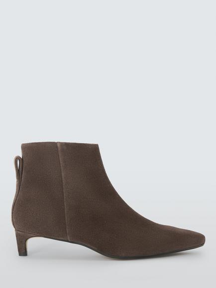 John Lewis Ophelia Suede Kitten Heel Dressy Shoe Boots, Chocolate, Chocolate