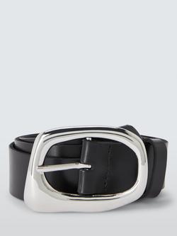 John Lewis Organic Shape Buckle Leather Belt, Black/Silver