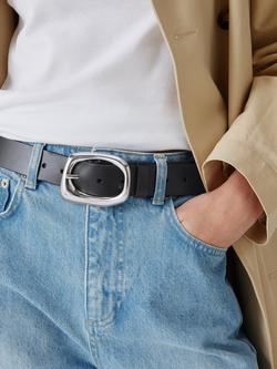 John Lewis Organic Shape Buckle Leather Belt - view 2, Black/Silver