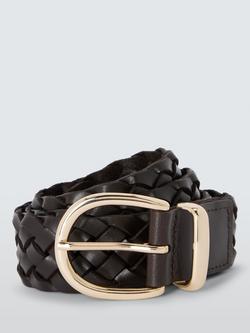 John Lewis Woven Leather Belt, Chocolate, Chocolate
