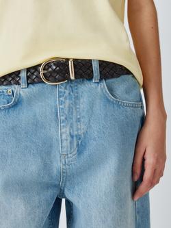 John Lewis Woven Leather Belt, Chocolate - view 2, Chocolate