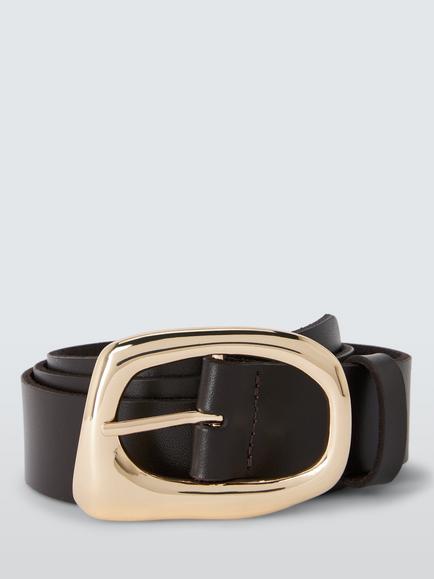 John Lewis Organic Shape Buckle Leather Belt, Brown/Gold